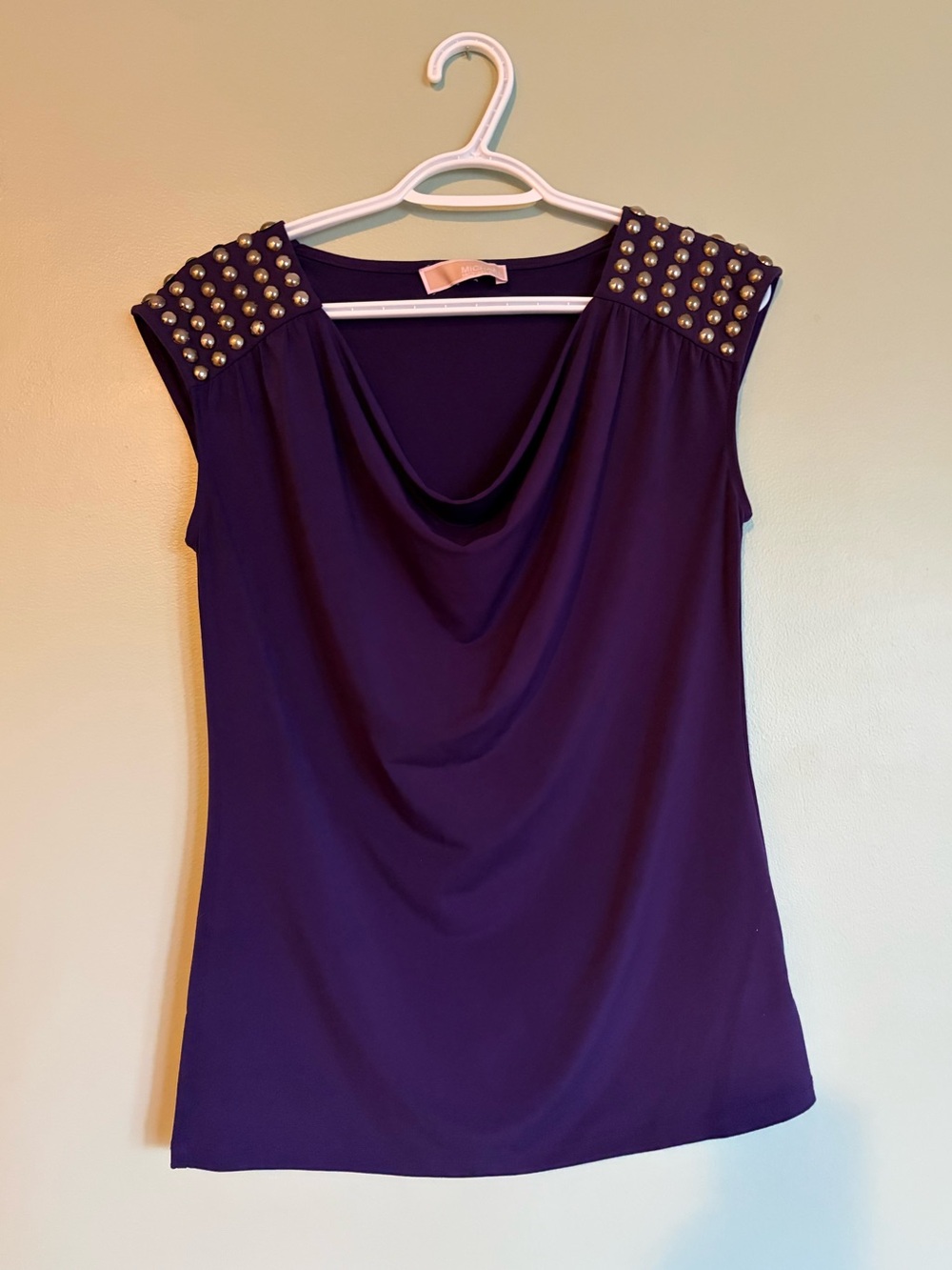 Michael Kors Purple Studded Blouse S Cowl Neck Sleeveless Top Gold Mob Wife Glam